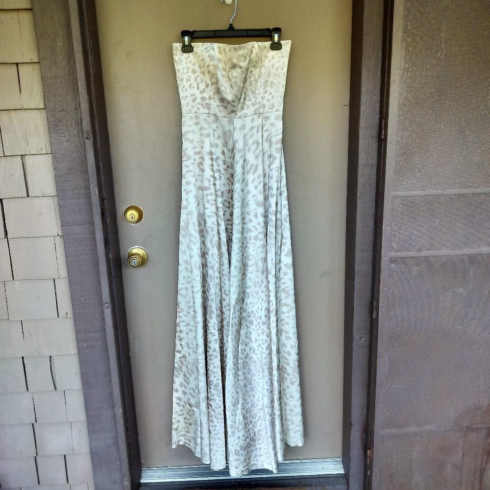 ALEXIS Strapless Leopard Print Maxi Dress Gold Tan Cream Formal Medium